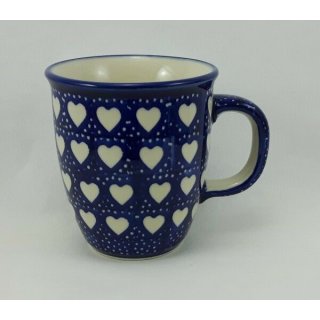 Bunzlauer Keramik Tasse MARS, Becher - blau/weiß - 0,3 Liter, (K081-SEM), Herzen
