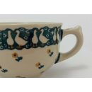 Bunzlauer Keramik Tasse mit Untertasse (F036-P322), Gänse, blau/weiß 0,3 Liter