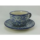 Bunzlauer Keramik Tasse mit Untertasse, Tee, Kaffee, UNIKAT (F043-AS53)