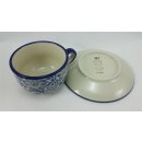 Bunzlauer Keramik Tasse mit Untertasse, Tee, Kaffee, UNIKAT (F043-AS53)