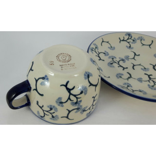 F043-P311 Kaffee Bunzlauer Keramik Tasse mit Unterteller Blumenranke Tee