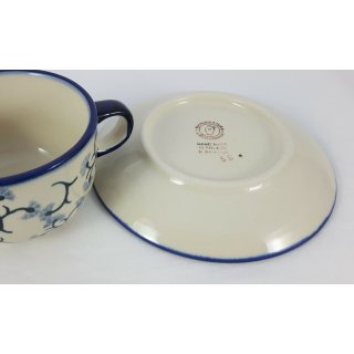 F043-P311 Kaffee Bunzlauer Keramik Tasse mit Unterteller Blumenranke Tee