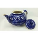 Bunzlauer Keramik Teekanne,  Kanne für 1,3Ltr. Tee, Herzen, blau/weiß (C017-DSS)