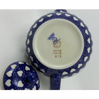 C017-DSS Herzen blau/weiß Kanne für 1,3Ltr Tee Bunzlauer Keramik Teekanne 