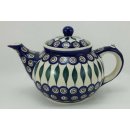 Bunzlauer Keramik Teekanne, Kanne für 1,3Liter Tee, blau/weiß/grün, (C017-54)