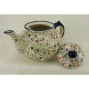 Bunzlauer Keramik Teekanne, Kanne für 1,3Liter Tee, Blumen, UNIKAT (C017-EO36)