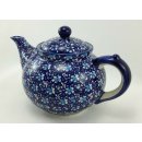 Bunzlauer Keramik Teekanne, Kanne für 1,3Ltr. Tee, Blumen, blau/weiß (C017-J109)