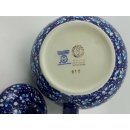 Bunzlauer Keramik Teekanne, Kanne für 1,3Ltr. Tee, Blumen, blau/weiß (C017-J109)