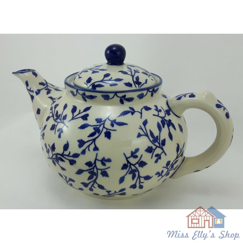 Bunzlauer Keramik Teekanne C017-WA blau/weiß Kanne für 1,3Liter Tee 
