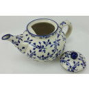 Bunzlauer Keramik Teekanne, Kanne für 1,3Ltr. Tee, Blumen, blau/weiß (C017-LISK)