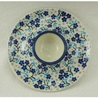 Bunzlauer Keramik Eierbecher mit Teller 3er Set, J051-AS45 blau/weiß SIGNIERT 
