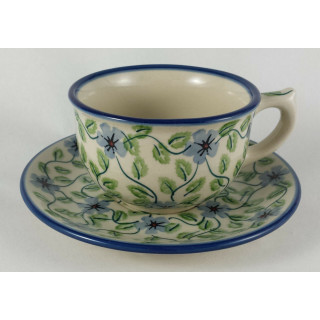 Pünktchen Bunzlauer Keramik Tasse mit Unterteller blau/weiß 0,3Liter F036-70A 