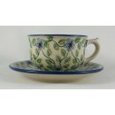 Bunzlauer Keramik Tasse mit Unterteller (F036-TAB1), U N I K AT - 0,3 Liter