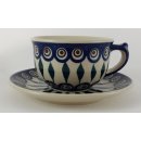 Bunzlauer Keramik Tasse mit Unterteller (F036-54), blau/weiß 0,3Liter