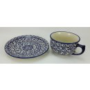 Bunzlauer Keramik Tasse mit Unterteller (F036-P364), blau/weiß 0,3Liter