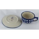 Bunzlauer Keramik Tasse mit Unterteller (F036-SEM), Herzen, blau/wei&szlig; 0,3Liter
