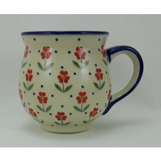 Blumen K090-AC61 0,3 Liter, Bunzlauer Keramik Tasse BÖHMISCH blau/weiß/rot 