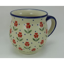 Bunzlauer Keramik Tasse BÖHMISCH  - Blumen - rot/weiß/grün - 0,45 Liter, (K068-AC61)