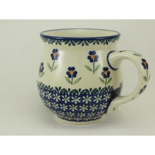 Bunzlauer Keramik Tasse BÖHMISCH K068-MAGD Punkte 0,45 Liter, blau/weiß