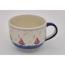 Bunzlauer Keramik Tasse Cappuccino, Milchcafe - Segelboote - 0,45 Liter, (F044-DPML)