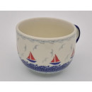 Bunzlauer Keramik Tasse Cappuccino, Milchcafe - Segelboote - 0,45 Liter, (F044-DPML)