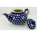 B-Ware Bunzlauer Keramik Teekanne, Kanne für 1,3Liter Tee, blau/weiß, Punkte (C017-70A)-b