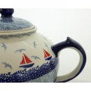 B-Ware Bunzlauer Keramik Teekanne , blau/weiß für 2,9Liter Tee, Segelboote (C001-DPML)