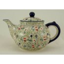 B-Ware Bunzlauer Keramik Teekanne, Kanne für 1,3Liter Tee, Blumen, UNIKAT (C017-EO36)