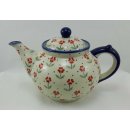 B-Ware Bunzlauer Keramik Teekanne, Kanne, Tee, Blumen, rot/weiß (C017-AC61)