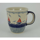 B-Ware Bunzlauer Keramik Tasse MARS - blau/weiß - 0,3 Liter, Segelboote (K081-DPML)