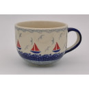 B-Ware Bunzlauer Keramik Tasse Cappuccino, Milchcafe - Segelboote - 0,45 Liter, (F044-DPML)