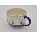 B-Ware Bunzlauer Keramik Tasse Cappuccino, Milchcafe - Segelboote - 0,45 Liter, (F044-DPML)