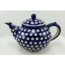 B-Ware Bunzlauer Keramik Teekanne, Kanne für 1,3Liter Tee, blau/weiß, Blumen (C017-70M)