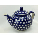 B-Ware Bunzlauer Keramik Teekanne, Kanne für 1,3Liter Tee, blau/weiß, Blumen (C017-70M)