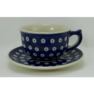 Bunzlauer Keramik Espressotasse mit Untertasse F037-54 Pfauenauge blau/weiß 