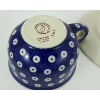 Pünktchen Bunzlauer Keramik Tasse mit Unterteller blau/weiß 0,3Liter F036-70A 