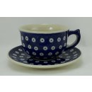 B-Ware Bunzlauer Keramik Tasse mit Unterteller (F036-70A) Pünktchen, blau/weiß 0,25Liter