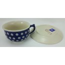B-Ware Bunzlauer Keramik Tasse mit Unterteller (F036-70A) Pünktchen, blau/weiß 0,3Liter