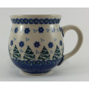 B-Ware Bunzlauer Keramik Tasse BÖHMISCH  - Tannen - blau/weiß/grün - 0,45 Liter, (K068-U22)