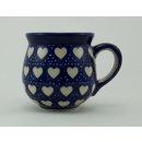 B-Ware Bunzlauer Keramik Tasse BÖHMISCH MINI, blau/weiß Herzen - 0,18 Liter, (K067-SEM)