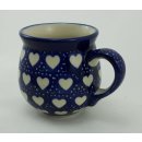B-Ware Bunzlauer Keramik Tasse BÖHMISCH MINI, blau/weiß Herzen - 0,18 Liter, (K067-SEM)