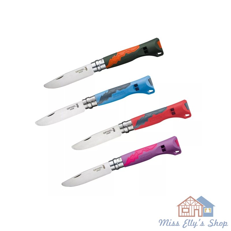 OPINEL Kindermesser OUTDOOR JUNIOR N°7 – Mit Sicherheitsring, Signalpfeife, Orange (Delfinmotiv)