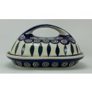 Bunzlauer Keramik Butterdose Dekor 54, für 250g Butter, blau/weiß/grün (M077-54)