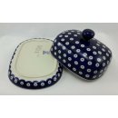 Bunzlauer Keramik Butterdose groß, für 250g Butter, Punkte, blau/weiß (M137-70A)