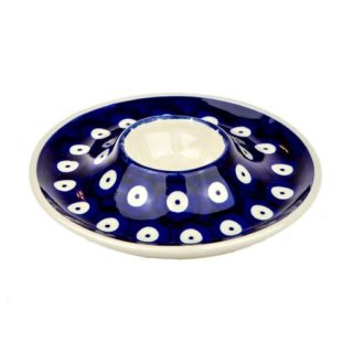 Bunzlauer Keramik Eierbecher mit Teller 3er Set, (J051-70A) blau/weiß, Pünktchen