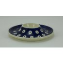 Bunzlauer Keramik Eierbecher mit Teller 3er Set, (J051-70A) blau/weiß, Pünktchen