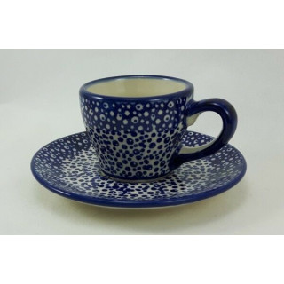 Bunzlauer Keramik Espressotasse mit Untertasse F037-70A blau/weiß Punkte 
