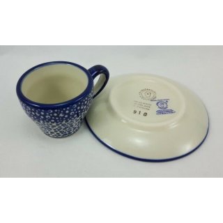 Bunzlauer Keramik Espressotasse mit Untertasse F037-70A blau/weiß Punkte 