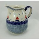 Bunzlauer Keramik Krug; Blumenvase; Milchkrug; 0,9Liter, Segelboote, (D041-DPML)