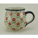 Bunzlauer Keramik Tasse BÖHMISCH, blau/weiß/rot, Blumen - 0,25 Liter, (K090-AC61)